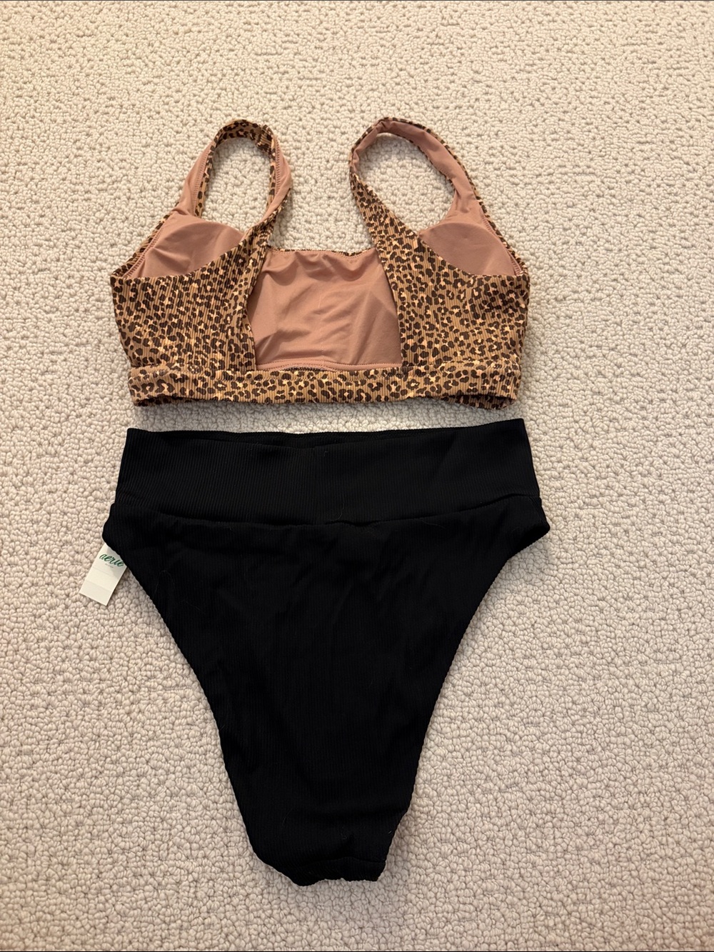 Aerie Leopard Print Bikini Top and Black High-Waist Bottoms - Leopard / Black - Picture 4 of 4